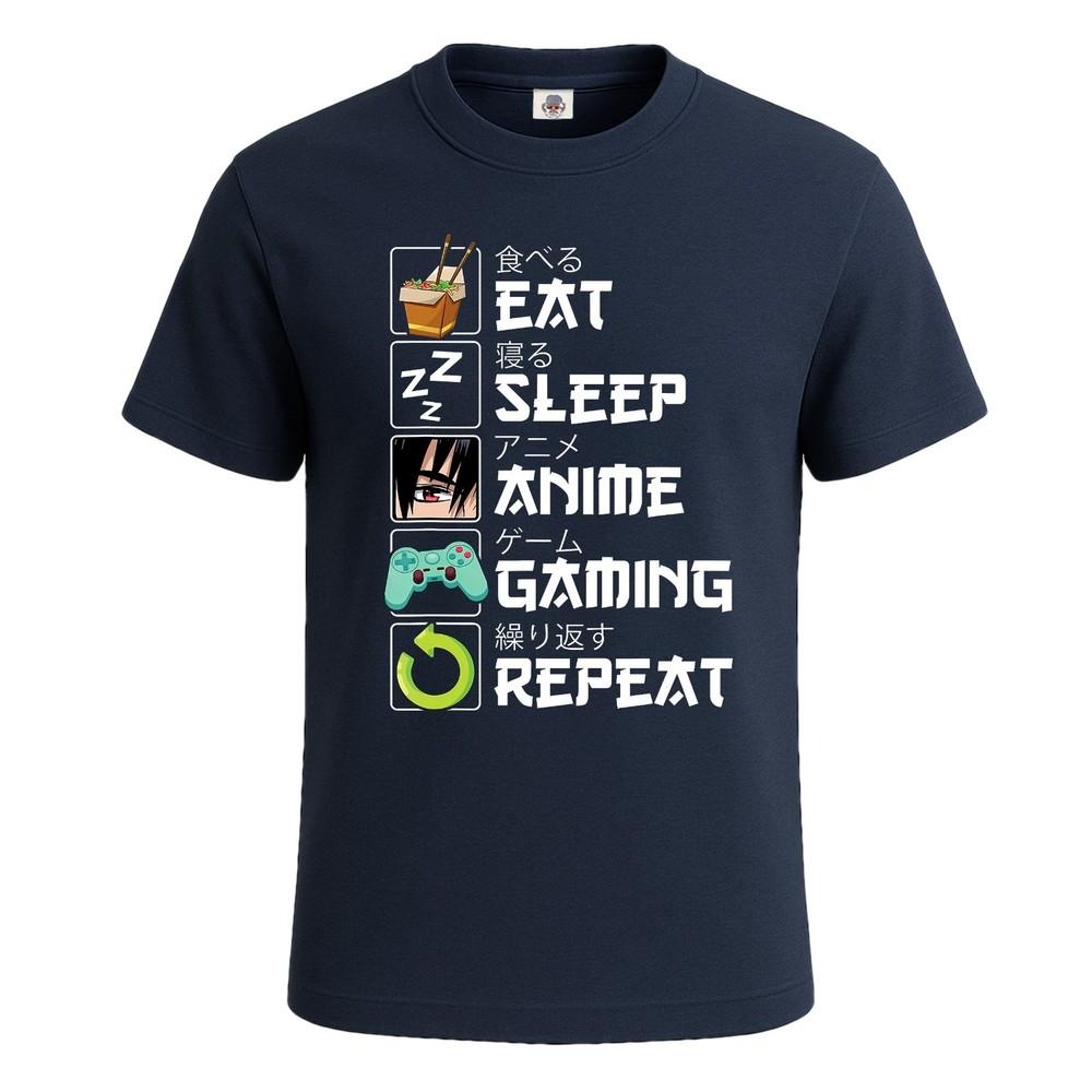 Eat sleep anime gaming repeat manga funny gamer mens t shirt gift party tee top