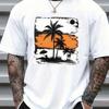 T-shirt Graphique Coucher de Soleil Palmier Homme Décontracté Imprimé Manches Courtes Coton Pur Col Rond