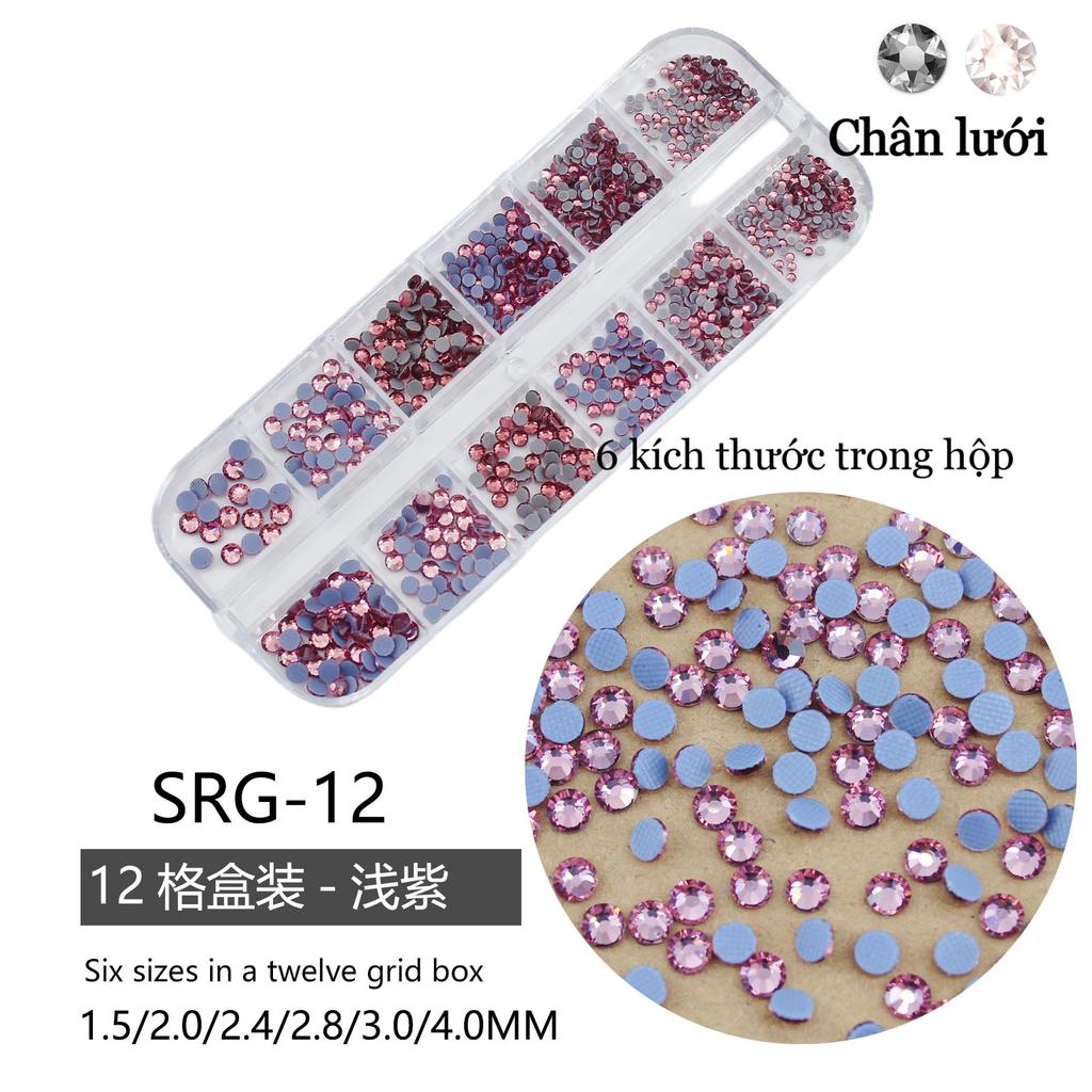 Mesh Bottom 12-Grid Boxed Nail Art Flat Bottom Rhinestone Jewelry Transparent Ab Colored Diamond Crystal Yellow Nail Sticker Diamond Jewelry