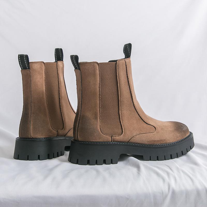 Men's Ankle Boots Classic Brown Slip-on Short Boots for Men Comfortable Suede Platform Boot Men Botines Para Hombre