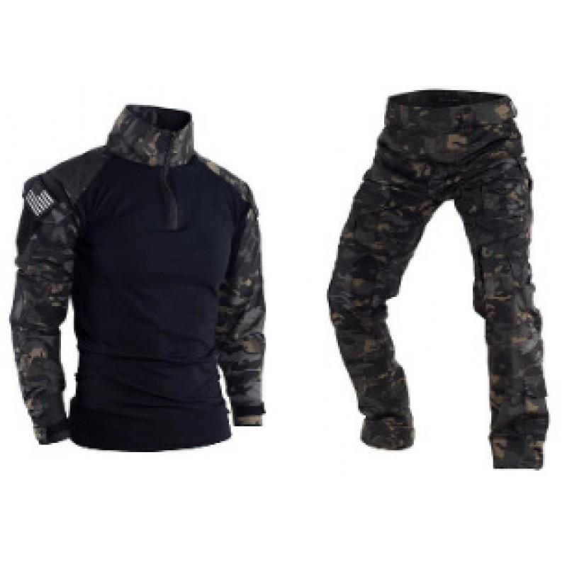Mens Camo Tactical Training Suit Outdoor Hiking Workout Uniform Quick Dry Breathable Combat Style Clothing