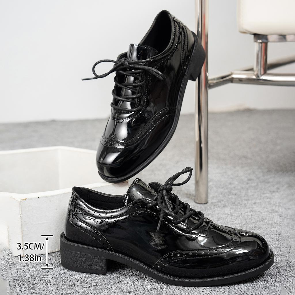 Fashion Aphixta New 3.5cm Pointed Toe Patent Leather Shoes Women Loafers Wine Red Square Heels Shoes For Woman Student Footwear