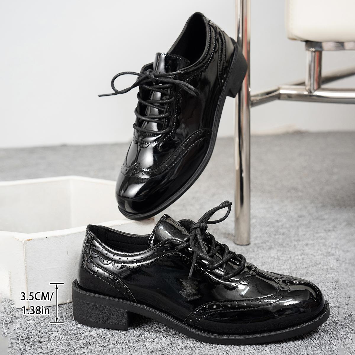 

Модные туфли Aphixta с острым носком 3,5 см из лакированной кожи, женские лоферы винно-красного цвета на квадратном каблуке, обувь для женщин, студенческая обувь 40 чёрный