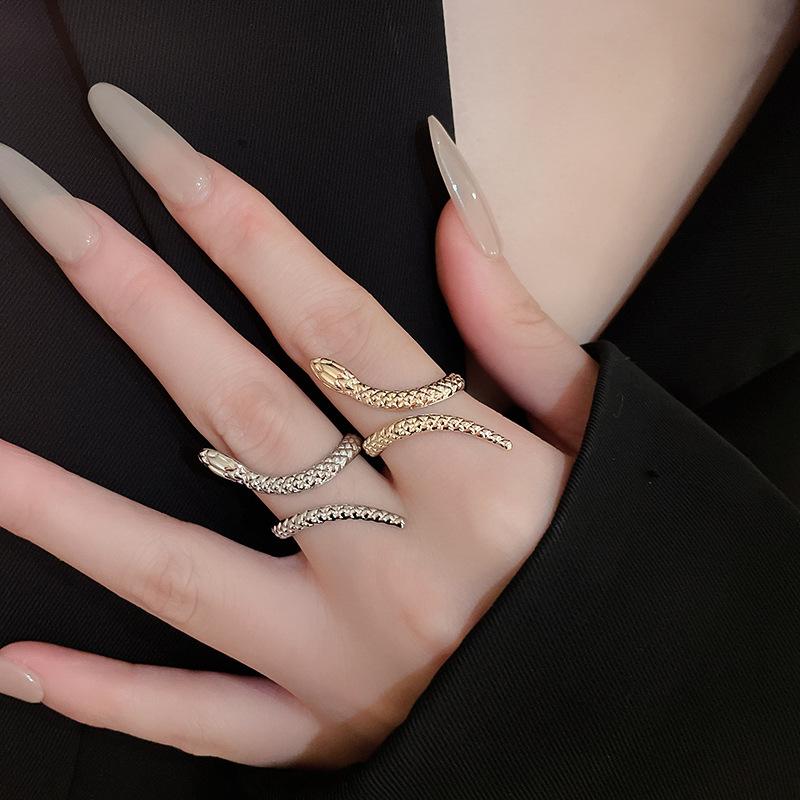 Neuer Eingang Schlangenförmiges Armreif-Ring-Set für Damen Übertrieben Metall Einzigartiges Design Armband Mode Schmuckset