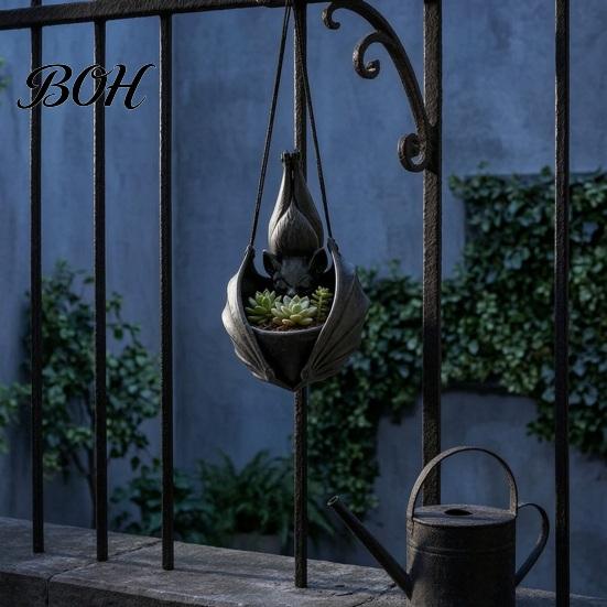 Support de Plante Paysager Distinctif Pot Suspendu en Forme de Chauve-souris, Pot Gothique pour Intérieur Extérieur Jardin Ambiance Mystérieuse Décoration Murale d'Exposition, Unique