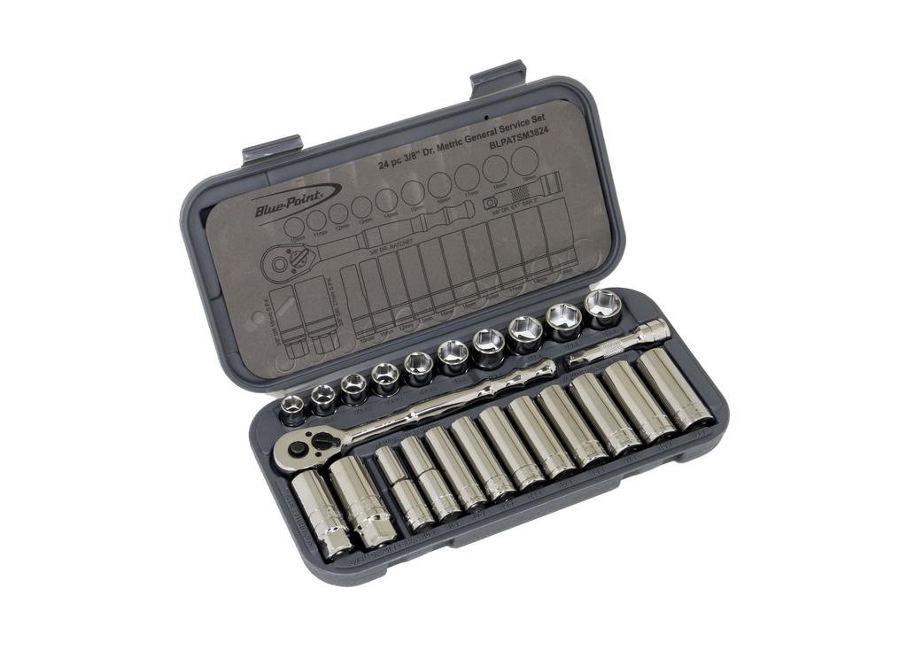 Blue-Point 3/8" Ratchet Set/Snap-on Group Flank-Drive, 9.5 Sq. bolts/BLPATSM3824