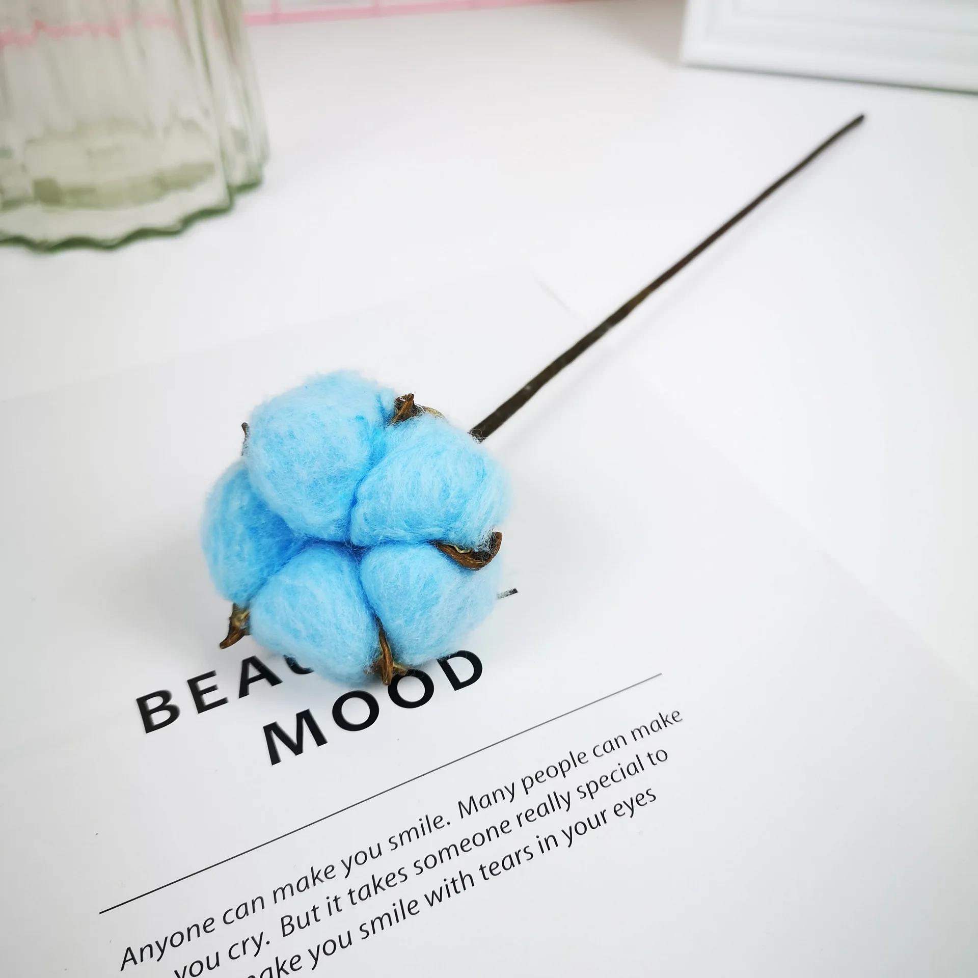 

Natural Dried Cotton Flower with Steel DIY Crafts Decorative Pressed Dried Flowers for Home Party Wedding Blue