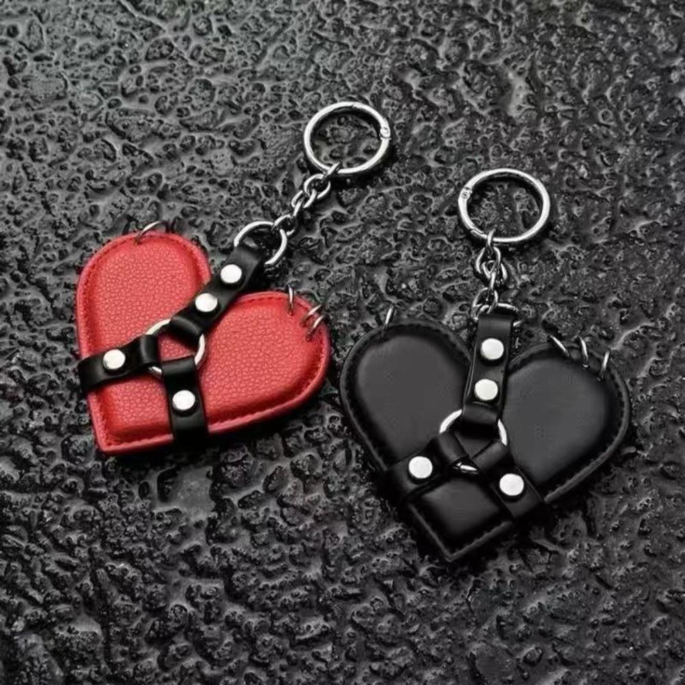 Y2K Rivet Heart Bag Charm Gothic Bag Pendant Fashion Leather Heart Keychain  Backpack Decor