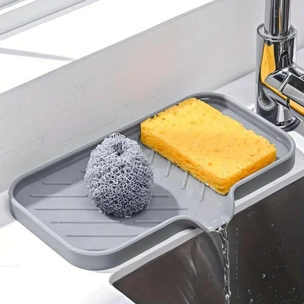 Silicone Bathroom Soap Dishes and Kitchen Sink Organizer, Sponge Holder, Dish Soap Tray, Idear for Dispenser, Scrubber,Bottle,Cup on Sink