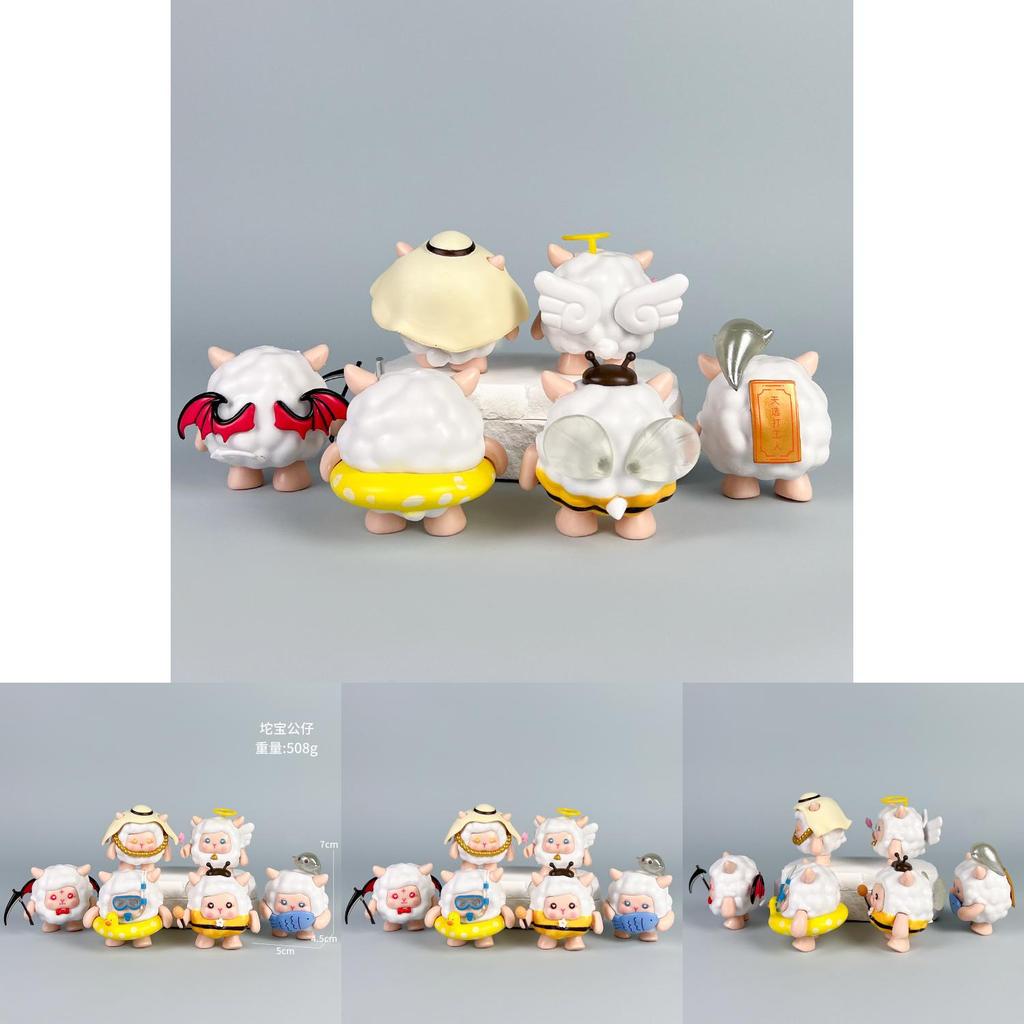 6 Pcs Eggy Party Sheep Design Mini Model Desktop Decoration Ornament Set For Home Decor And Collection
