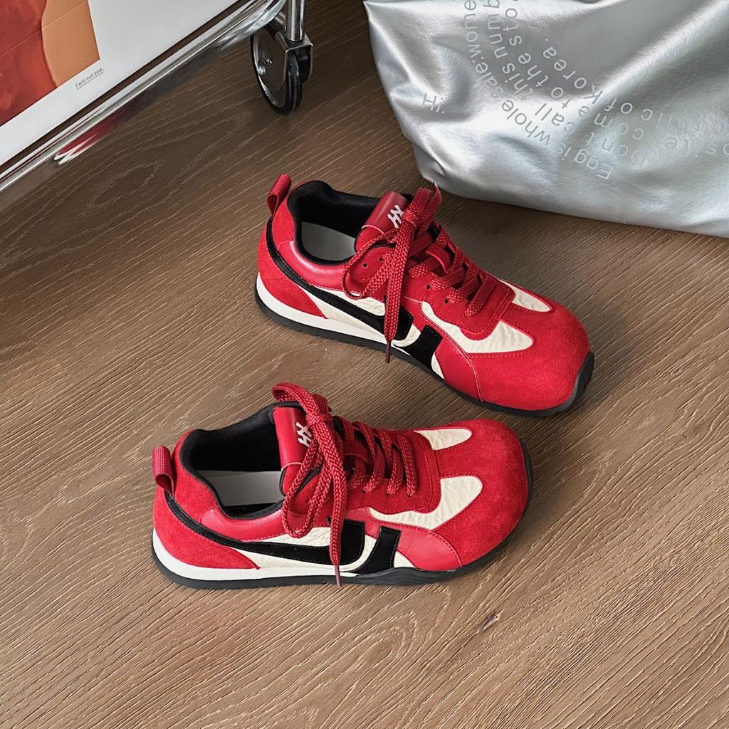 Dexun Shoes Women's 2025 New Autumn Popular Thick-soled Color Matching Popular Forrest Gump Shoes Versatile Leather Casual Sports Shoes