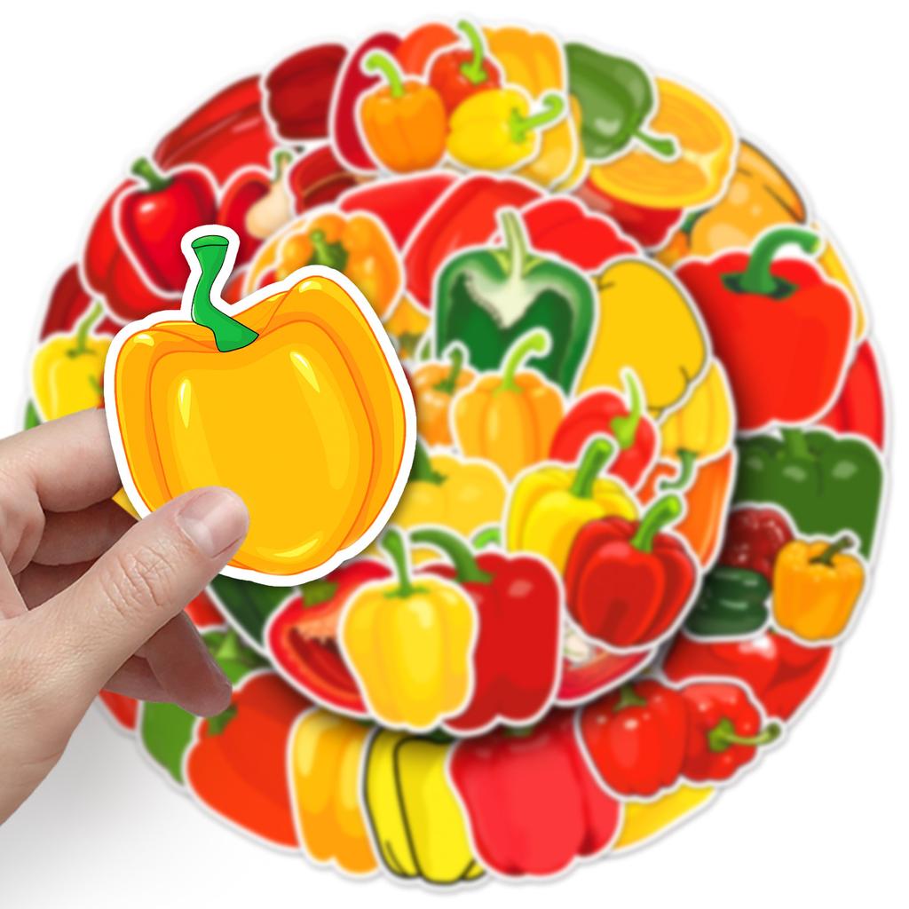 50 Colorful Pepper Graffiti Stickers Personalized Cartoon Vegetable Bell Pepper Gum Decorative Water Cup Mobile Phone Case Stickers