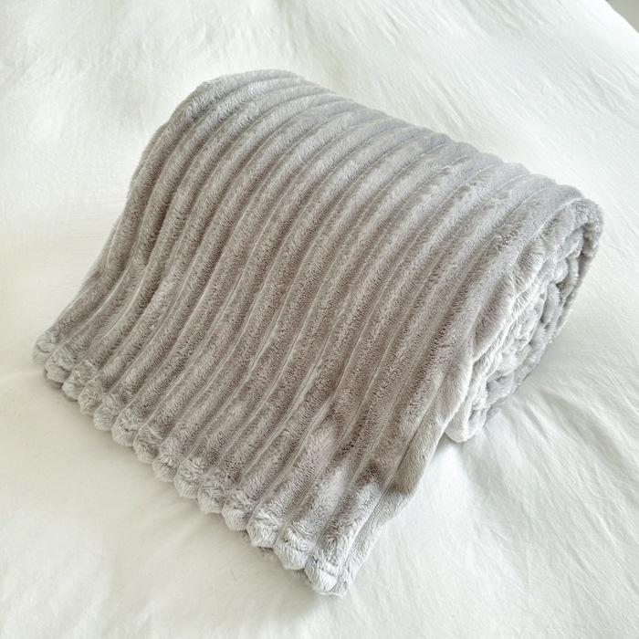 Thickened Plush Blanket - Wide Stripe, Grid Cut, Imitation Rabbit Fur, Small Flannel Blanket, Machine Washable
