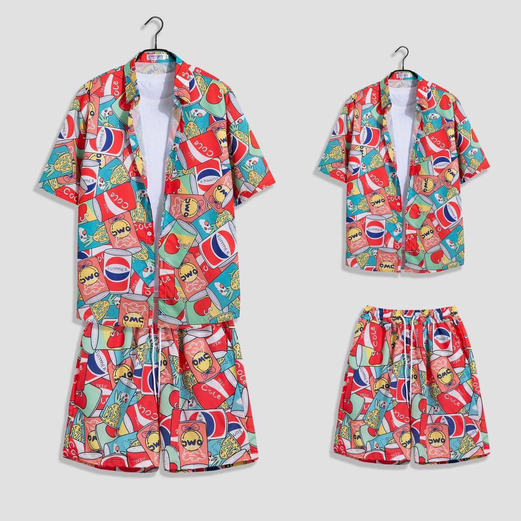 Hawaiian Floral Beach Set: Men's Loose-Fit Plus Size Short Sleeve Shirt & Casual Shorts