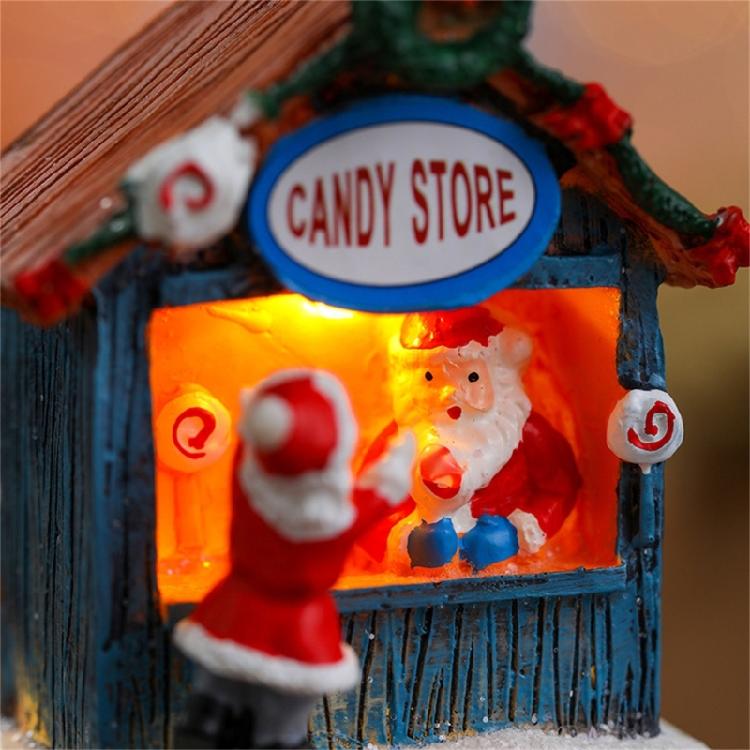 LED Light Up Christmas Ornament Resin House Shape Figurine Desktop Decoration Miniature Cottage Statue for Office