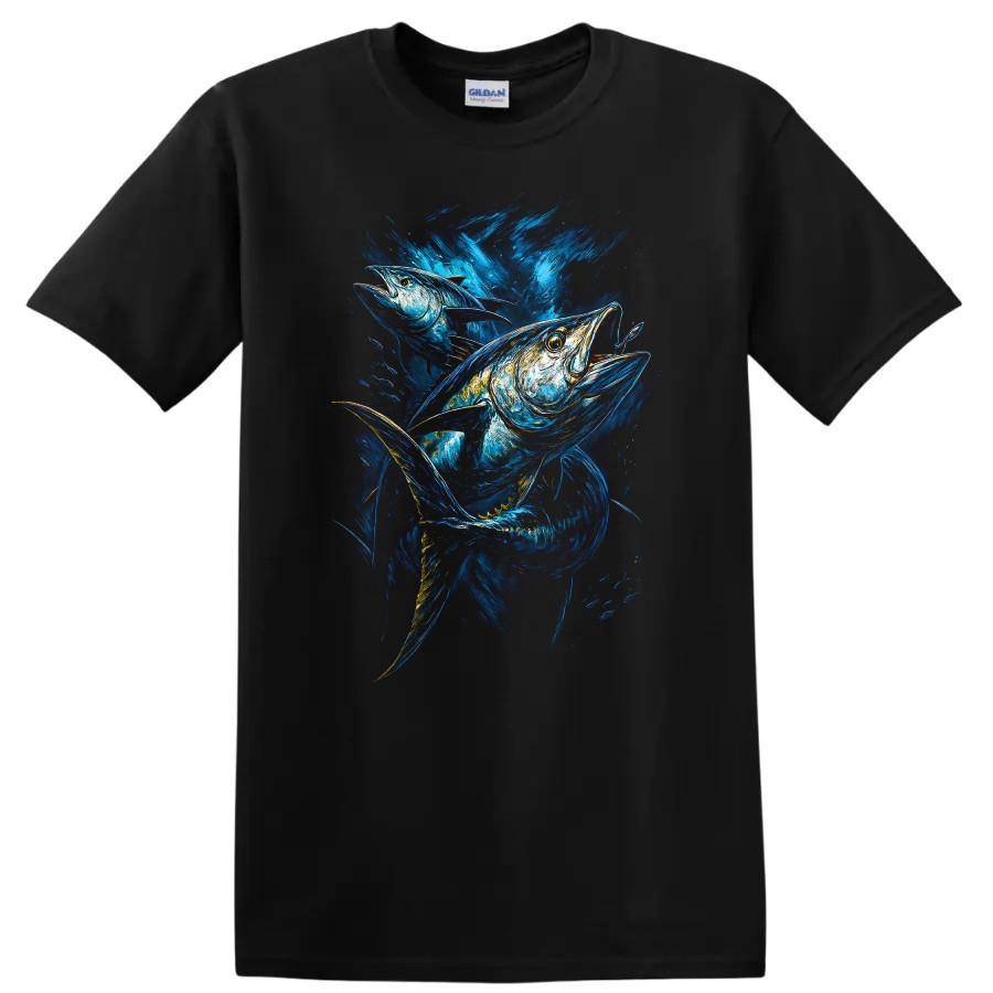 Fish Graphic T Shirt Ocean Artwork Blue Tuna Design Fishing Lover Tee