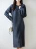 100% Pure Wool Slimming Women's Pullover Dress - Autumn/Winter, Round Neck, Lantern Sleeves, Over-Knee Length