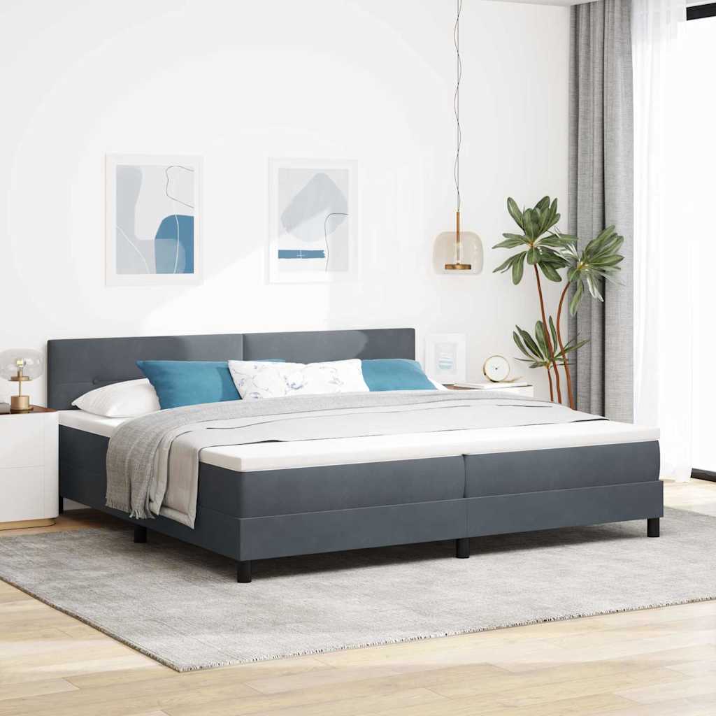 Box Spring Bed with Mattress Dark Gray 200 x 200 cm Velvet
