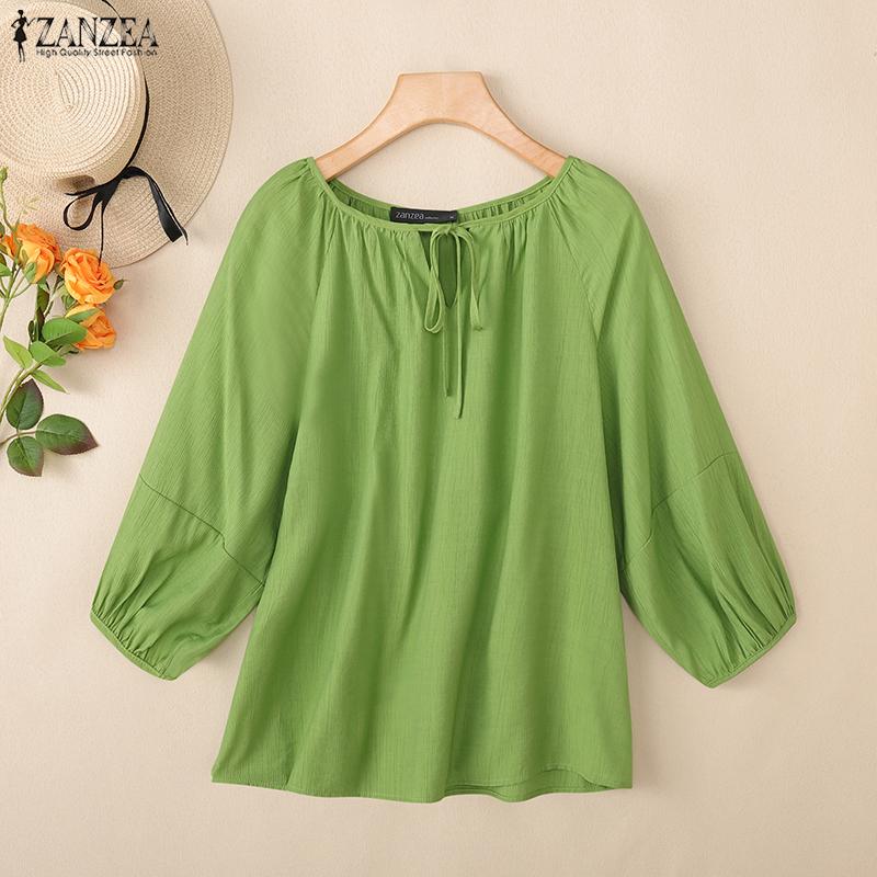 ZANZEA Lässige, lockere Bluse mit Rundhalsausschnitt und 3/4-Ärmeln für Damen