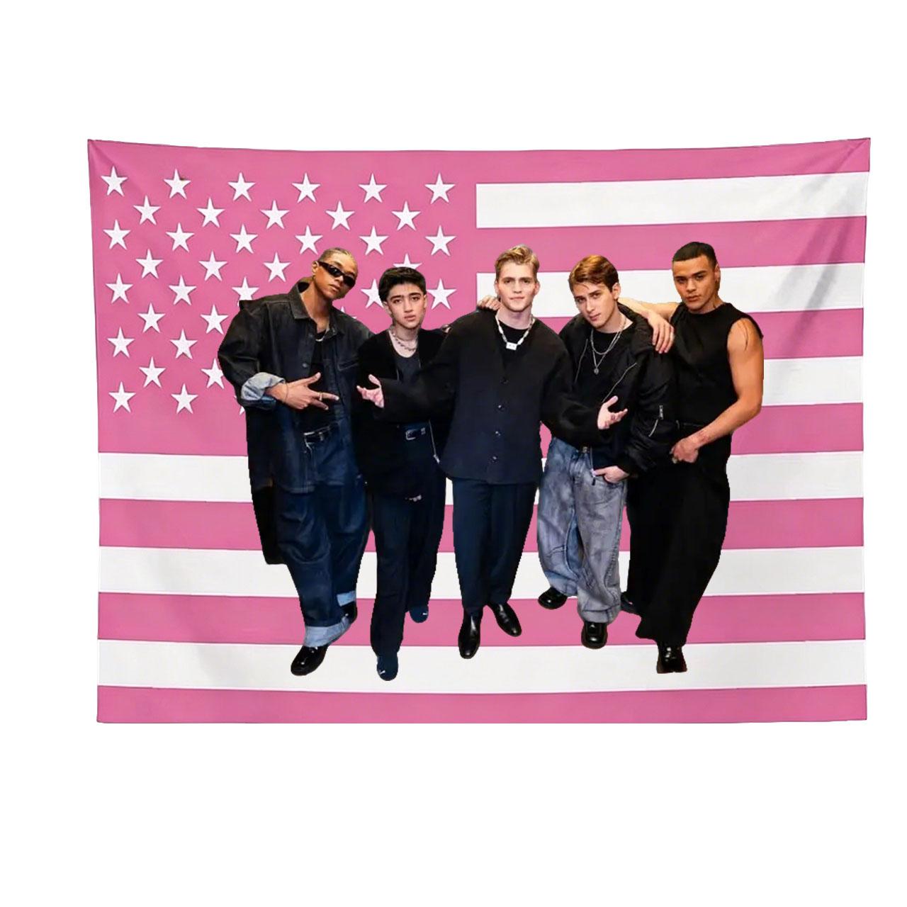 

Santos Bravos Pink American Flag Tapestry Boy Band Wall Hanging Decor for Bedroom Living Room Dorm Perfect Gift for Fans 74x94cm(29x37in)
