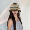 Sweet Girls Crochet Stripe Pattern Bucket Hat Cute Ladies Fisherman Cap Color Matching Woman Teens Winter Windproof Hat