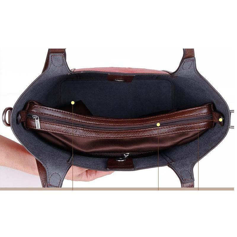 Johnature Retro Luksus Håndvesker Kvinner Bøtteveske Vintage Stor Kapasitet Floral Kuskinn Håndlagde Pregede skuldervesker