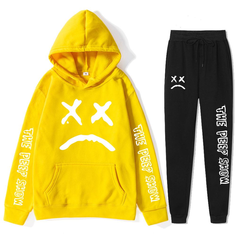 

Autumn Winter Lil Peep The Peep Show Graphic Printed Hoodies Sweatpants Set Fashionable Casual Warm Sports Long Sleeved Pants Men s Sport Wear XXXL