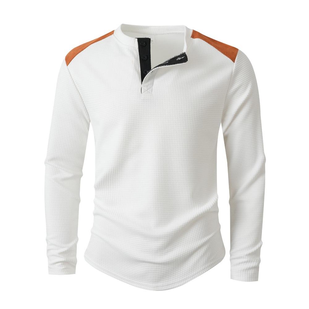 New Men’s Outdoor Casual Versatile Two-tone High-neck Button-up Round-neck Long-sleeved Top