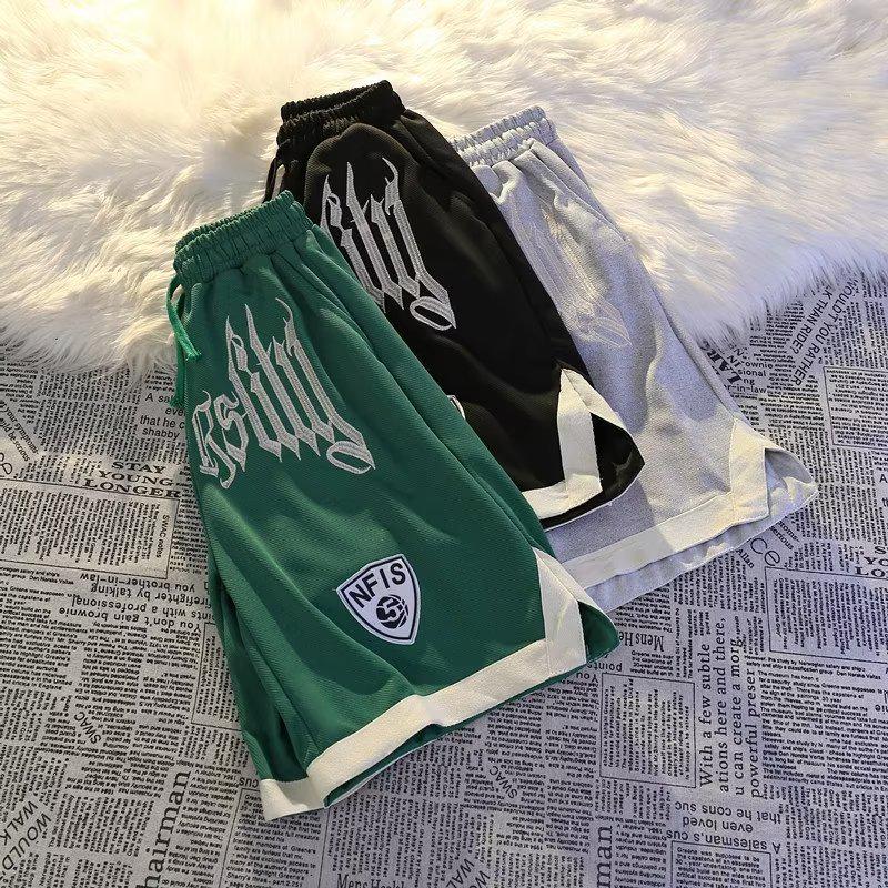 Men's Summer Hip-Hop Embroidered Basketball Shorts - Loose, Thin, Split Contrast Design
