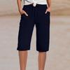 Women's Summer Linen Shorts - Elastic Waist Pleated Pocket Casual Capris
