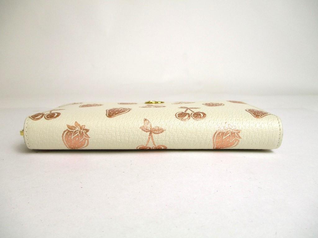 Authentic GUCCI Marmont GG Cherry Strawberry White Leather Round Zip Wallet #a441  Refurbished