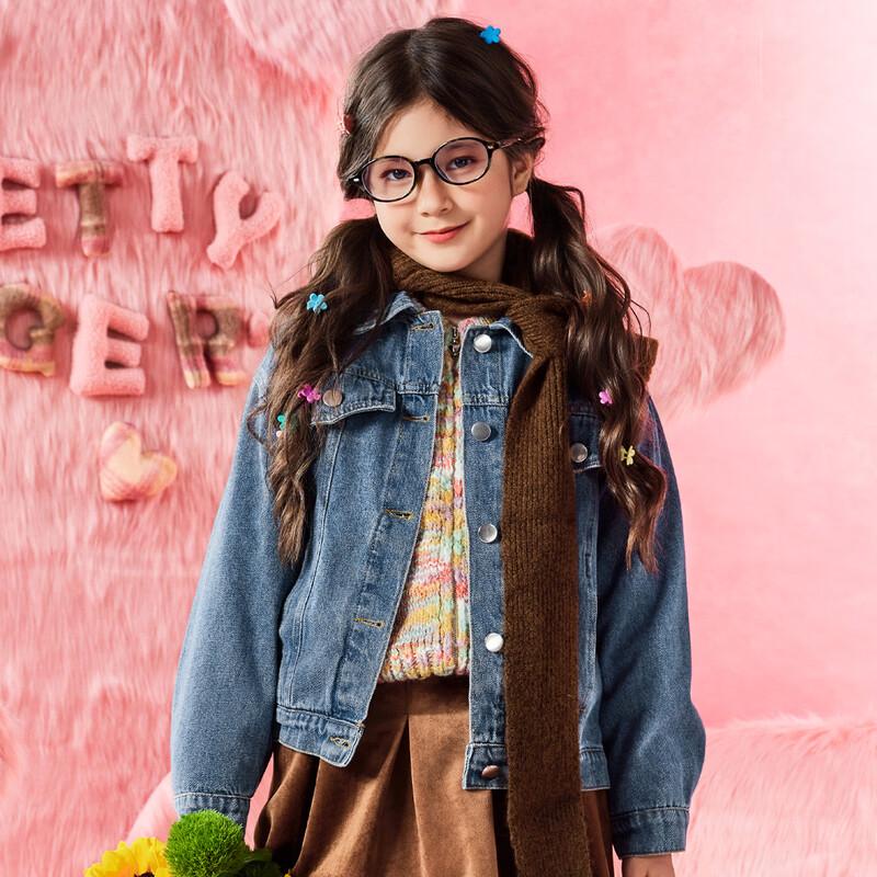 Little Tiger Patty Girls Floral Letter Print Denim Jacket 130