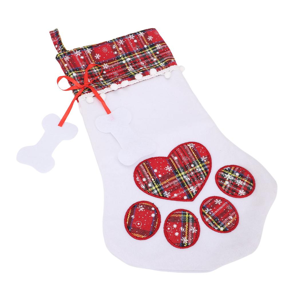 Xmas Stocking Large Capacity   Plaid Pet Foot Hanging Stocking Decoration for Present Bag