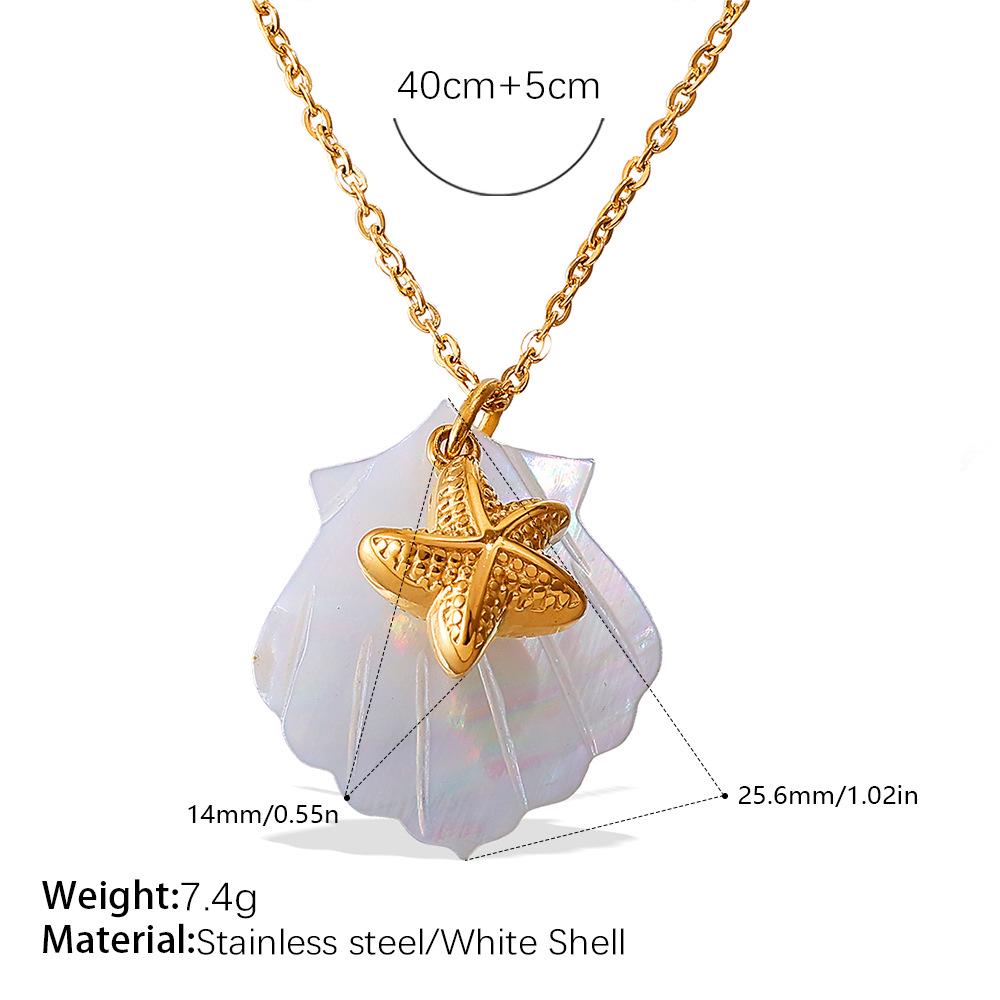 Starfish & Seahorse Stainless Steel Necklace with White Shell