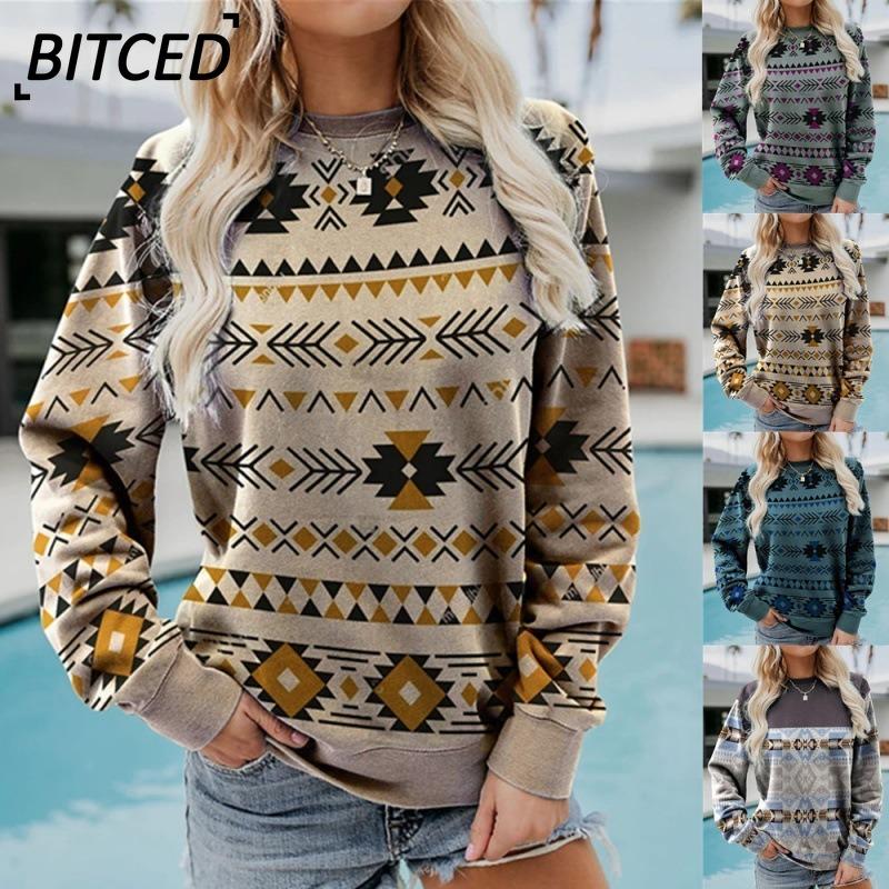BITCED Moda feminina casual manga comprida gola redonda moletons e moletons