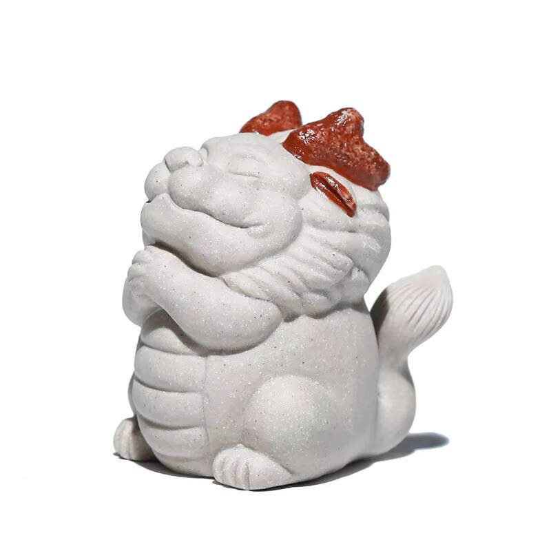 Boutique Small White Dragon Purple Clay Tea Pet Creative Lucky Model Figurine Household Tea Statue Ceremony Teaware Gift