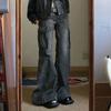 Amerikanska Retro Schlagbyxor Tvättad Svart Låg Midja Smala Utsvängda Jeans Dam Mode E-girl Mysiga Denimbyxor Hiphop High Street