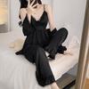 Ruth's Ice Silk V-Neck Pajamas: Women's High-End Spring/Summer Three-Piece Set for Home or Out.