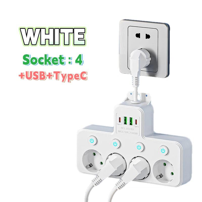Multipresa EU con Interruttori Individuali e 4 Prese AC – Design Portatile, Porte USB/Type-C Opzionali