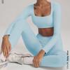 5-Color Solid Long Sleeve Yoga Set Women With High-Waisted Tapered Leggings Quick-Dry Stretch Fitness Outfit