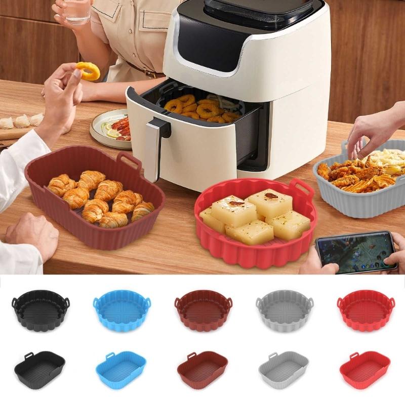 Rectangular/Round Air Fryer Pad NonStick Silicone Mat Reusable Air Fryer Accessories Silicone Material for Air Fryer