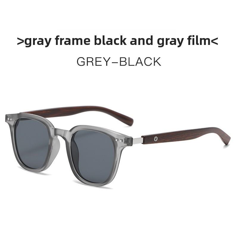 Korean Style Wooden Pattern Square Sunglasses With Uv400 Protection For Outdoor Fashion And Travel