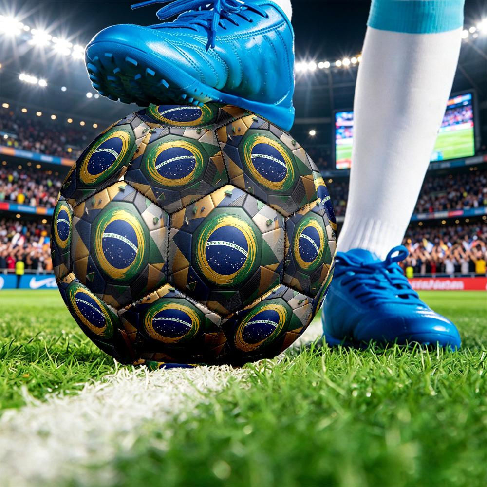 Bola de Futebol Brasil Estampada Tamanho 5 Resistente ao Desgaste Padrão Treinamento Adulto Presente para Fãs de Futebol Partida Indoor Outdoor Esportes