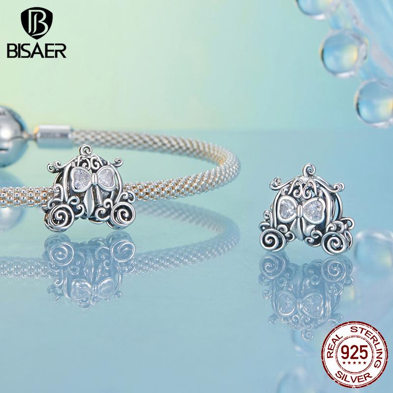 BISAER 925 Silver Dreamlike Fairytale Princess Charm Pumpkin Carriage Bead Fit Women Girl DIY Bracelet Fine Jewelry
