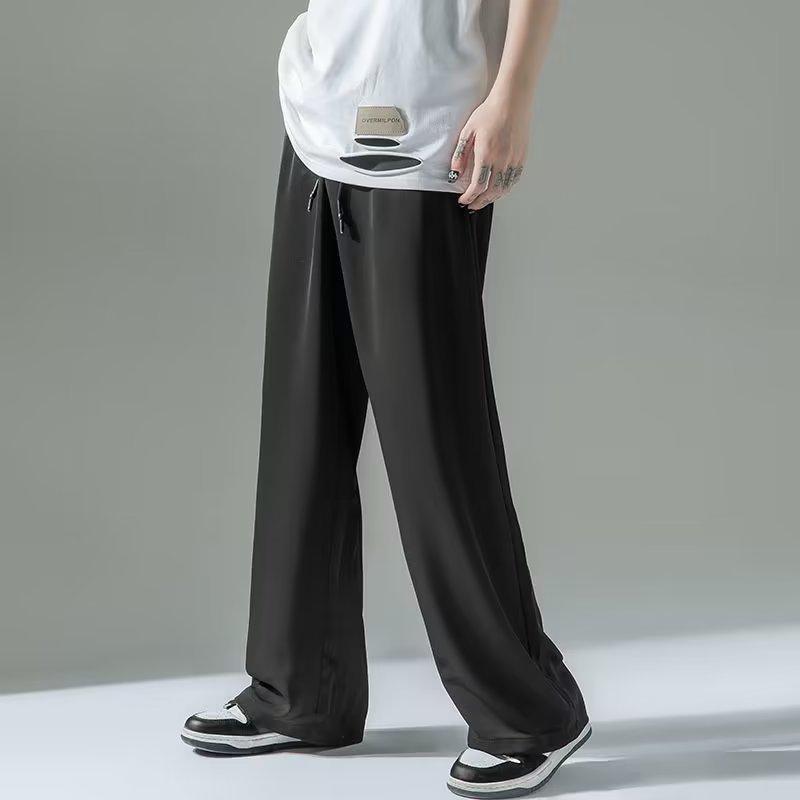 Men's Summer Ice Silk Wide-Leg Pants - Loose, Straight, Floor-Length Suit Pants