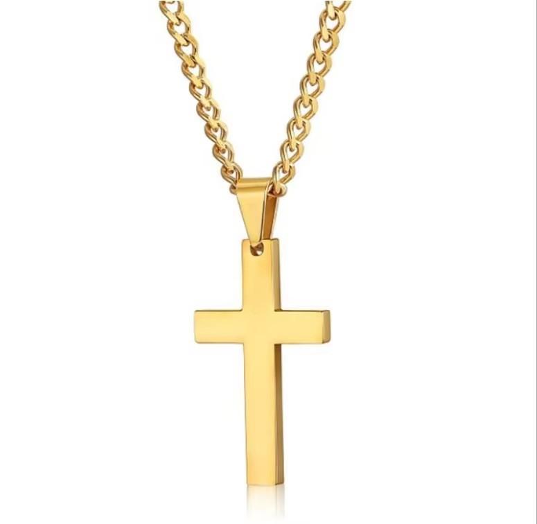 Unisex Stainless Steel Cross Pendant Necklace Punk Hip Hop Chain Vintage Crucifix Rosary Beads Charm Cool Gift for All