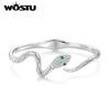 WOSTU Silver Color Classical Snake Open Bangle Bracelets For Women Men Green White Zircon Charm Bracelet Unique Jewelry Gift