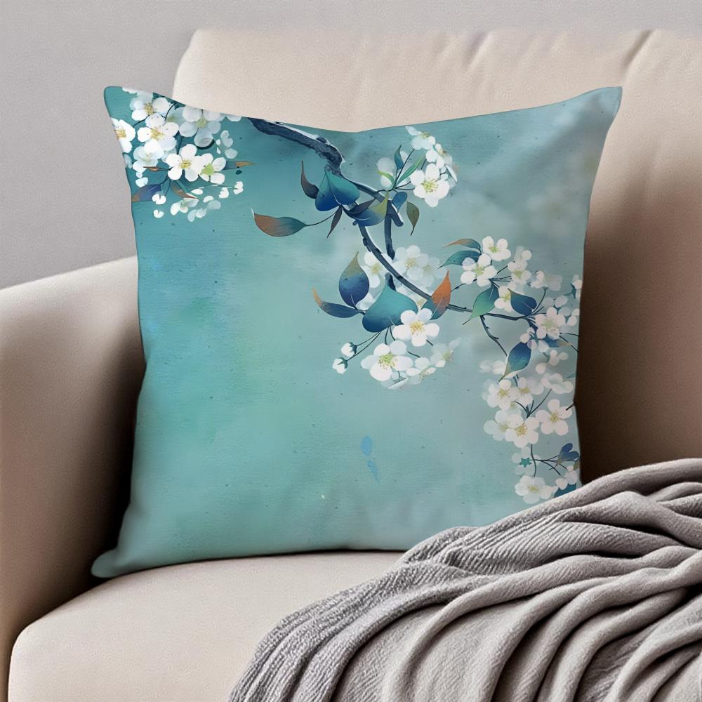Birkenblüten Aprikosenblüten Frühlingsblumen Kissenbezug Kissenhülle Milbendicht Verdeckter Reißverschluss Kurzflor Sofakissen