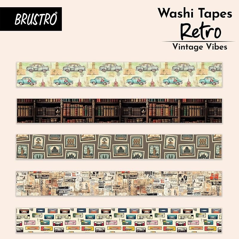 

Brustro Washi Masking Tapes Retro Series, 20 Mm X 5 M (Set Of 5) Retro