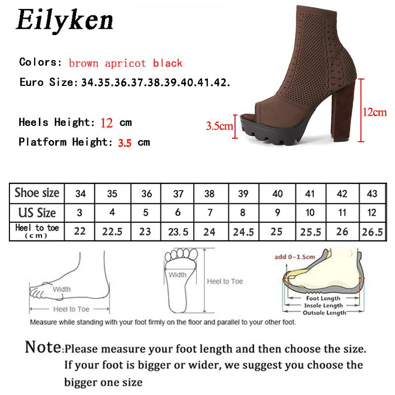 Fashion Eilyken Size 35-42 Breathable Round Hole Knitting Stretch Fabric Ankle Boots Sandals Fashion Peep Toe Thick Bottom Ladies Shoes
